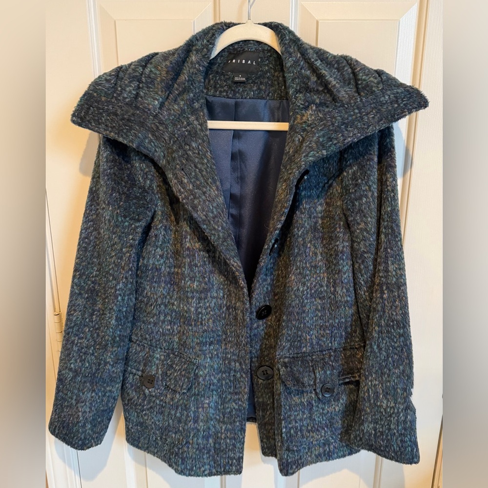 Tribal peacoat. Blue tones. Wool blend. Size 8. EUC - Picture 3 of 9
